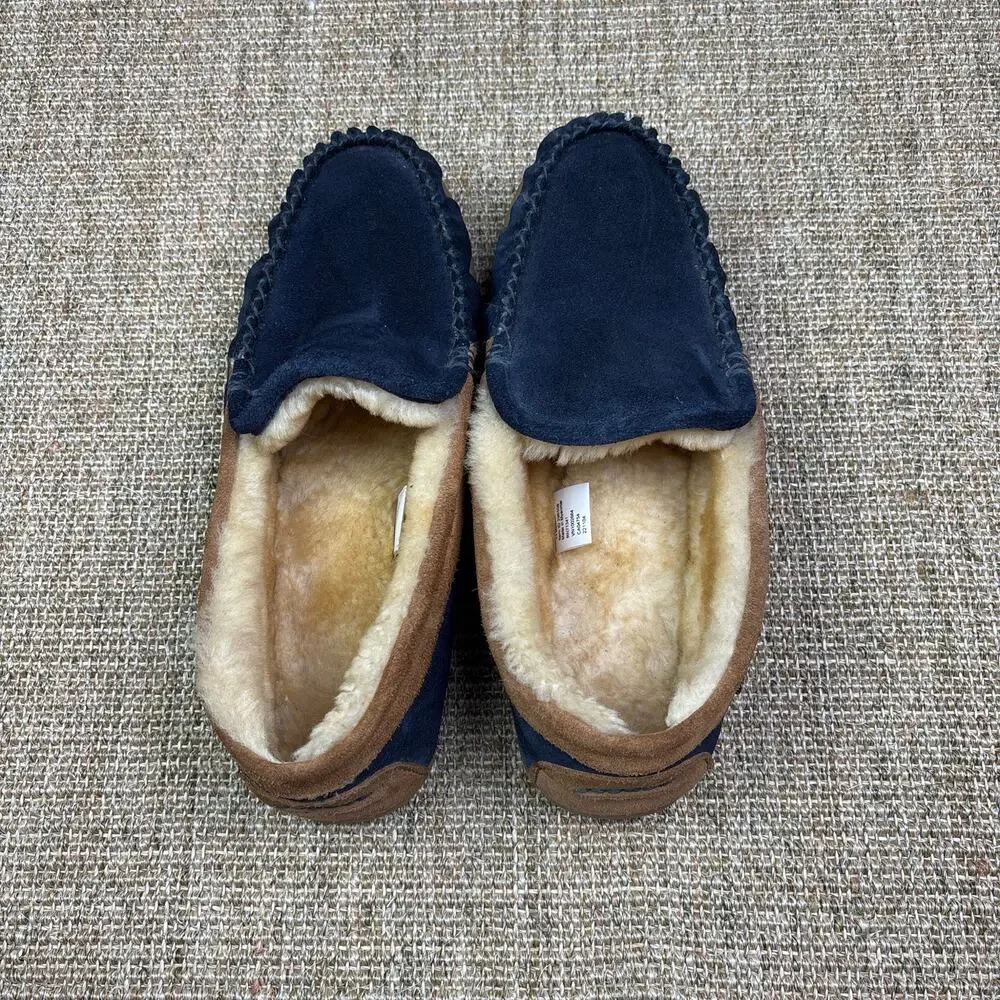 🧡 LL Bean Shearling Moccasin Slippers | Men's 11 M | Navy Suede